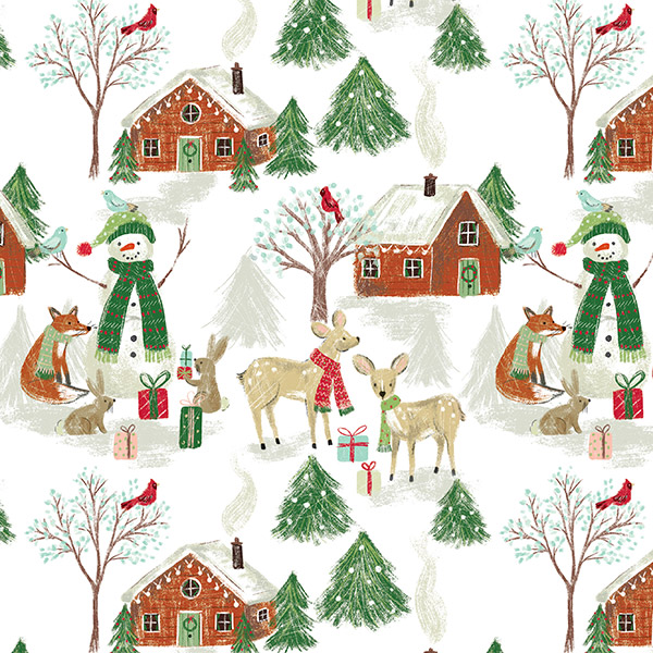 Cozy Christmas Critters Gift Wrap 26" x 833', Full Ream Roll