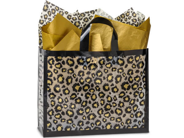 Leopard Safari Plastic Gift Bags, Vogue 16x6x12", 25 Pack, 3 mil