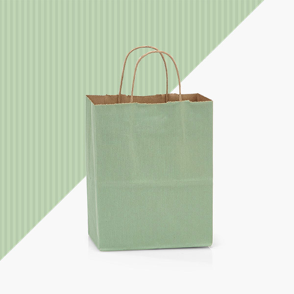 Sage Green Shadow Stripe Kraft Bag, Cub 8x4.75x10.5", 100 Pack