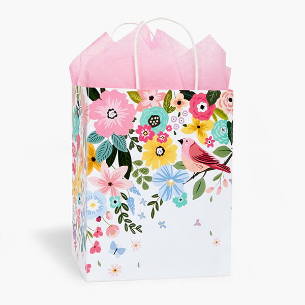Songbird Blooms Paper Gift Bag, Cub 8x4.75x10", 250 Pack