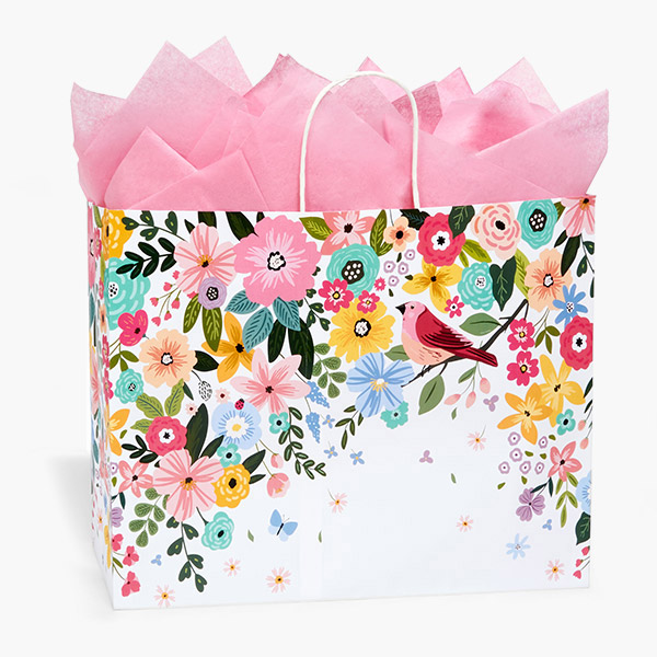 Songbird Blooms Paper Gift Bag, Vogue 16x6x12", 100 Pack