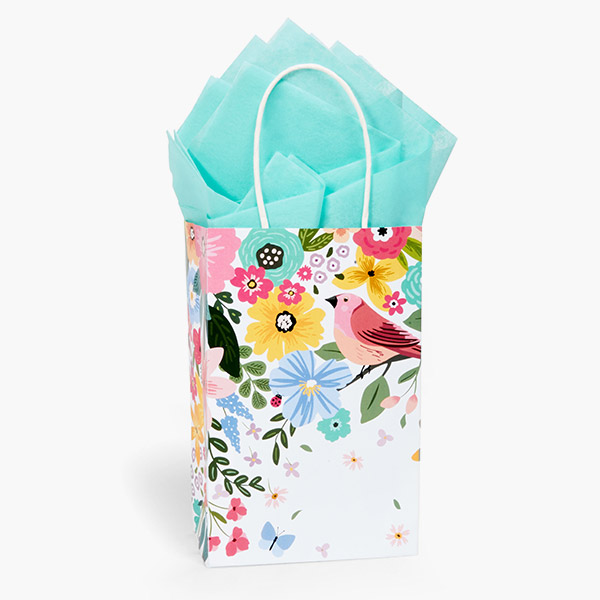 Songbird Blooms Paper Gift Bag, Rose 5.25x3.5x8.25", 25 Pack