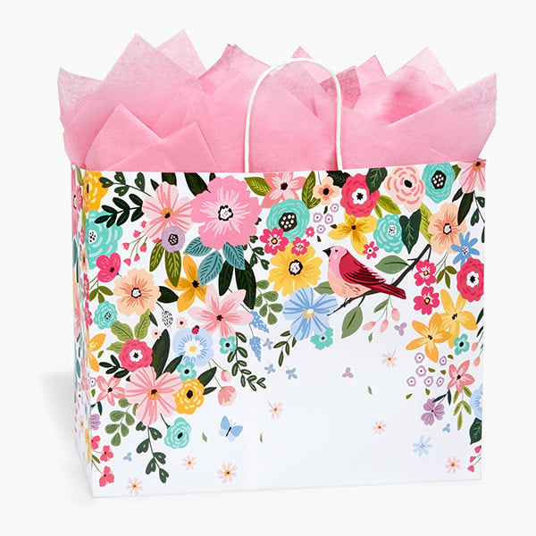 Songbird Blooms Paper Gift Bag, Vogue 16x6x12", 25Pack