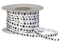 1/4 Wide Single Faced Satin Paw Print Ribbon - White with Black Paw Print  - 50 Yards (SF2WH) 