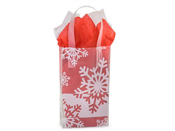 Snowflake Flurry Plastic Gift Bags, Rose 5.25x3.25x8.5", 200 Pk, 4 mil