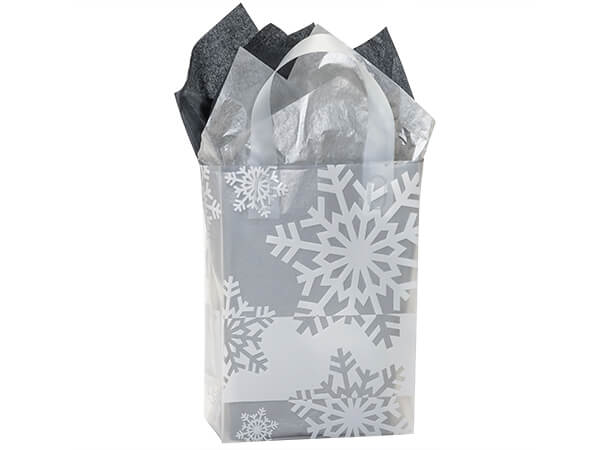 Snowflake Flurry Plastic Gift Bags, Cub 8x4x10", 25 Pack, 4 mil