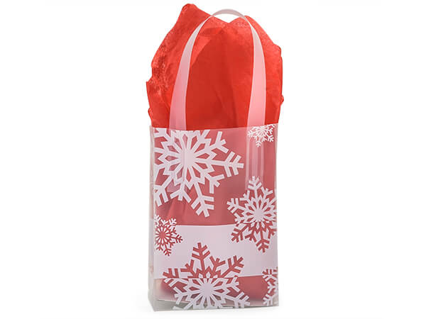 Snowflake Flurry Plastic Gift Bags, Jewel 4x2x5.25, 25 Pack, 4 mil