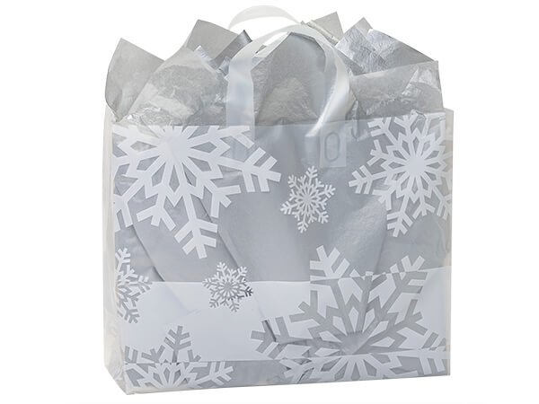 Snowflake Flurry Plastic Gift Bags, Vogue 16x6x12", 25 Pack
