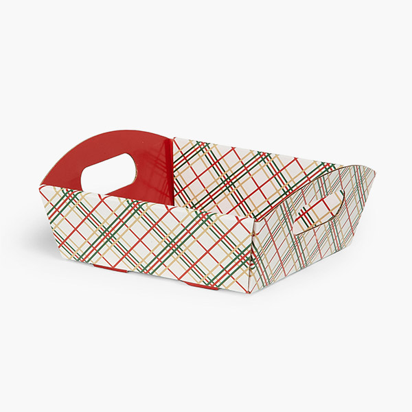 Holiday Plaid Shallow Folding Market Tray, Small, 6 Pack