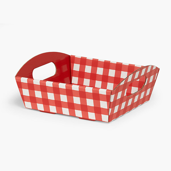 Red Gingham Shallow Folding Market Tray, Small, 6 Pack