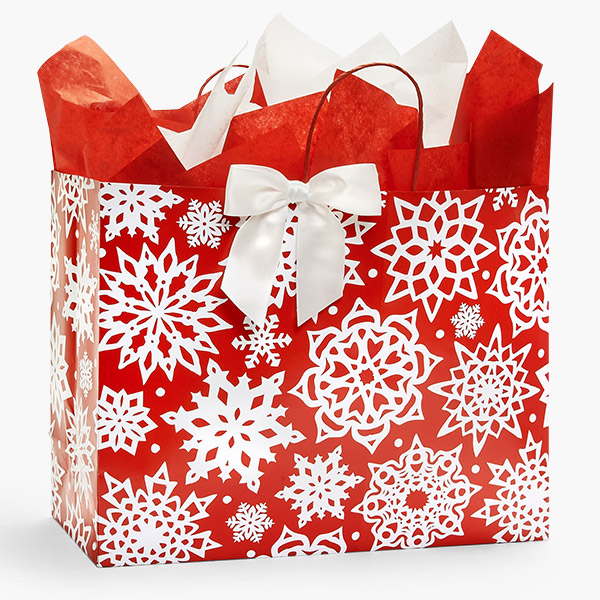 Snowflake Silhouette Paper Gift Bag Vogue, 16x6.25x12.25", 100 Pack