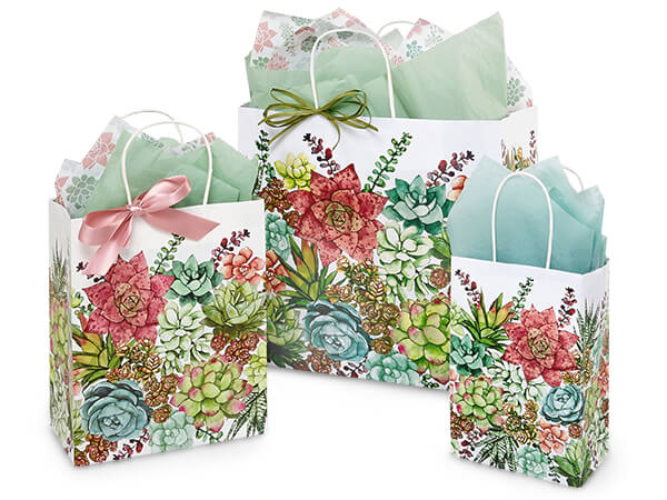 Succulent Garden Paper Shopping Bag Assortment, 125 Pack