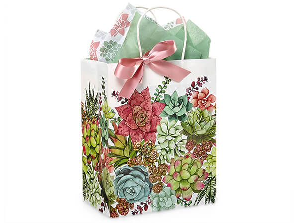 Succulent Garden Paper Shopping Bag Cub 8x4.75x10", 250 Pack