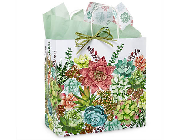 Succulent Garden Paper Shopping Bag Filly 13x7x13", 200 Pack