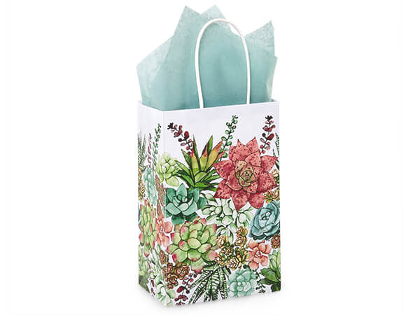 Succulent Garden Paper Shopping Bag Rose 5.25x3.50x8.25", 250 Pack