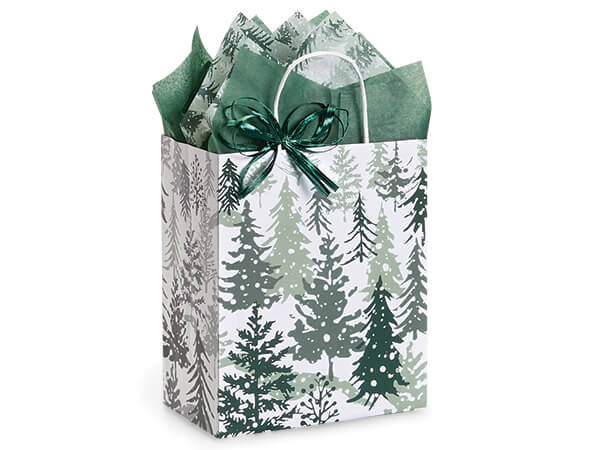 Snowy Pines Paper Gift Bag, Cub 8x4.75x10.25", 100 Pack
