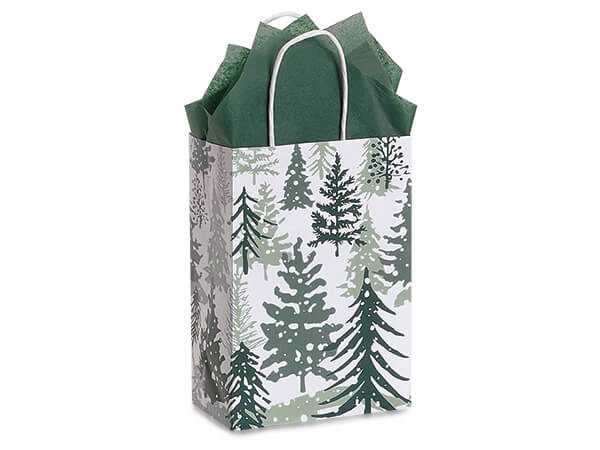 Snowy Pines Paper Gift Bag, Rose 5.5x3.25x8.5", 100 Pack