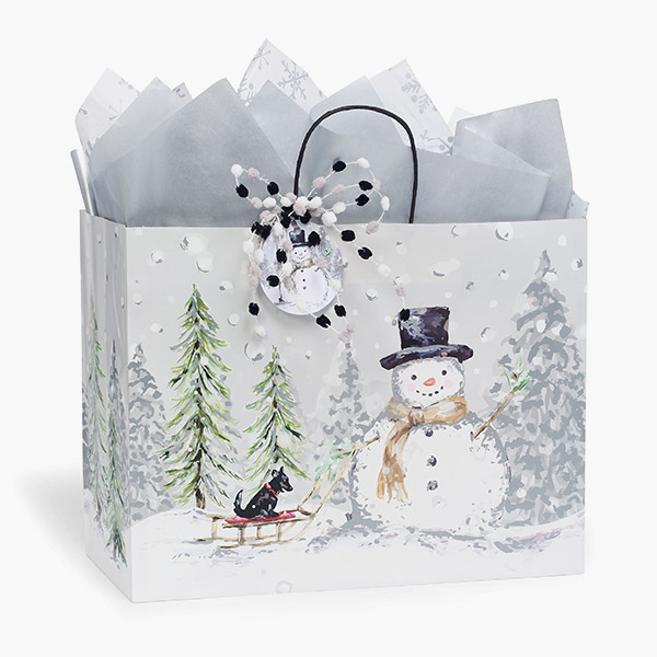 *Silver Snowman Paper Gift Bags, Vogue 16x6x12", 200 Pack