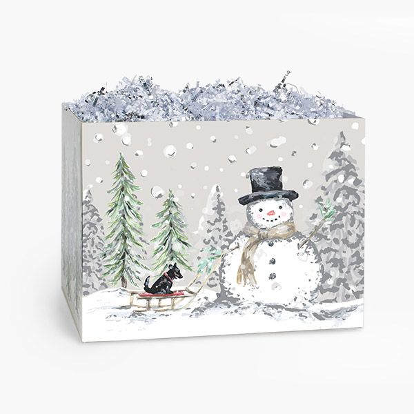 Silver Snowman Basket Box, Large 10.25 x 6 x 7.5", 6 Pack