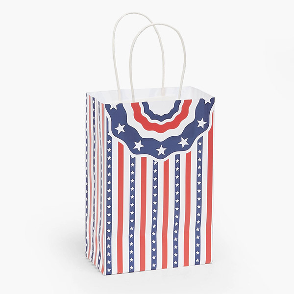 Stars and Stripes Paper Gift Bag, Rose 5.5x3.25x8.5", 250 Pack