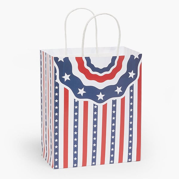 Stars and Stripes Paper Gift Bag, Cub 8x4.75x10.25", 25 Pack