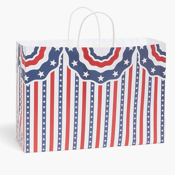 Stars and Stripes Paper Gift Bag, Vogue 16x6x12", 25 Pack