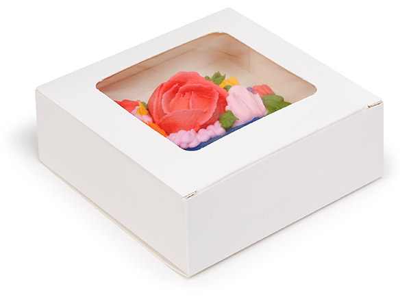 White Window Candy Truffle Boxes, 4-1/2x4-1/2x1-1/2", Holds 9