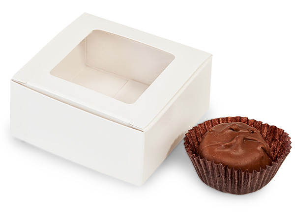 White Window Candy Truffle Boxes, 2-5/8x2-3/4x1-1/4", Holds 4
