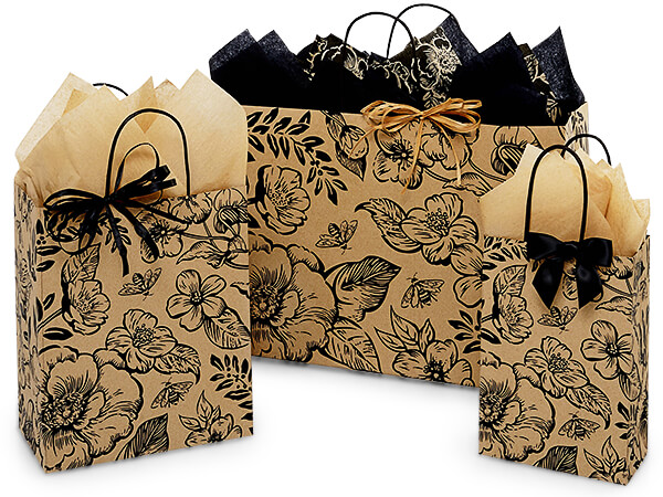 Timeless Floral Black Shopping Bag Assortment, 125 Pack