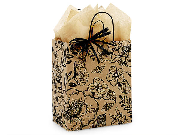 Timeless Floral Black Shopping Bag Cub 8x4.75x10.25", 250 Pack