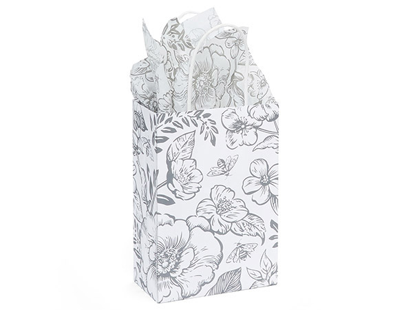 Timeless Floral Gray Gift Bag, Rose 5..25x3.50x8.25", 250 Pack