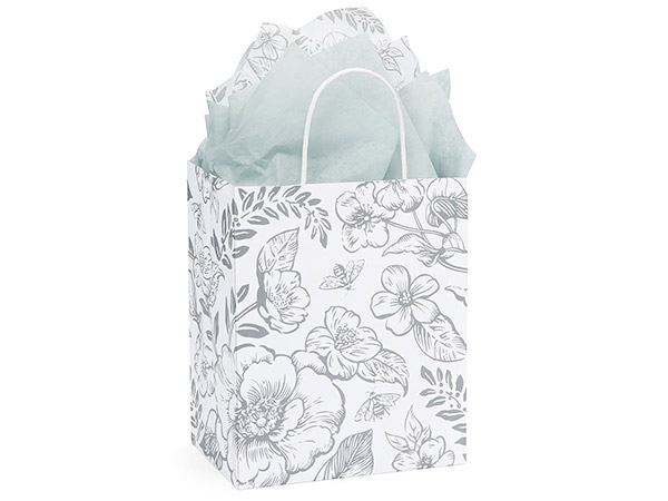 Timeless Floral Gray Gift Bag, Cub 8x4.75x10", 25 Pack