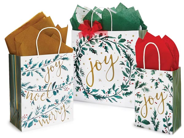 Tidings of Joy Paper Shopping Bag Assortment, 125 Pack