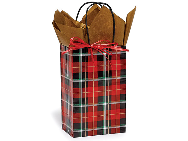Tartan Plaid Paper Gift Bags, Rose 5.25x3.50x8.25", 250 Pack