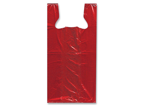 Red Recycled Plastic T Sack, Small 7x5x15", 1000 pack,  .60 mil