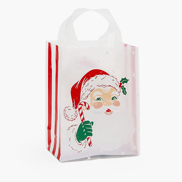 Twinkling Santa Plastic Gift Bags, Cub 8x4x10", 200 Pack