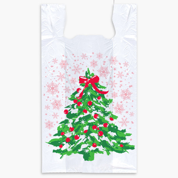 Pink Christmas Plastic  T-Sacks, 11.5x6.5x22", 500 pack, .65 mil