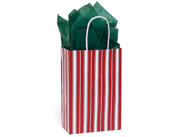Ticking Stripe Red Paper Gift Bag, Rose 5.25x3.50x8.25", 250 Pack