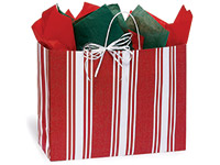 Ticking Stripe Red Paper Gift Bag, Vogue 16x6x12, 25 Pack