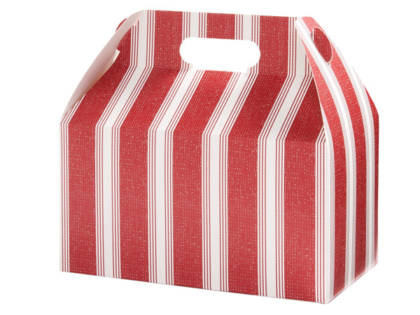 Ticking Stripe Red Gable Box 9.5x5x5", 6 Pack