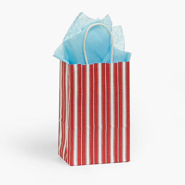 Ticking Stripe Red Paper Gift Bag, Rose 5.25x3.50x8.25", 100 Pack