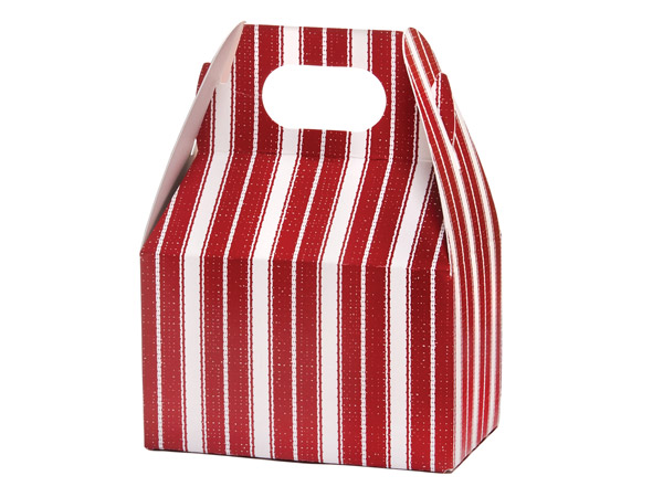 Ticking Stripe Red Mini Gable Box 4x2.5x2.5", 6 Pack