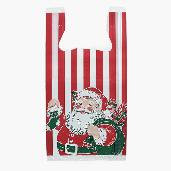 Twinkling Santa Plastic T-Sacks, 11.5x6.5x22", 1000 pack, .65 mil