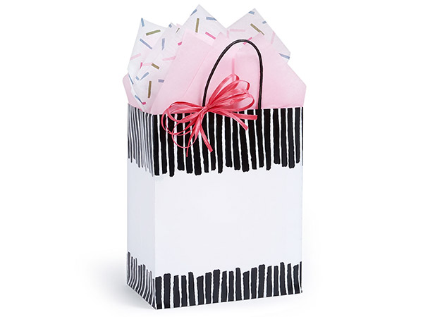 Tuxedo Fringe Paper Shopping Bag Cub, 8x4.75x10", 25 Pack
