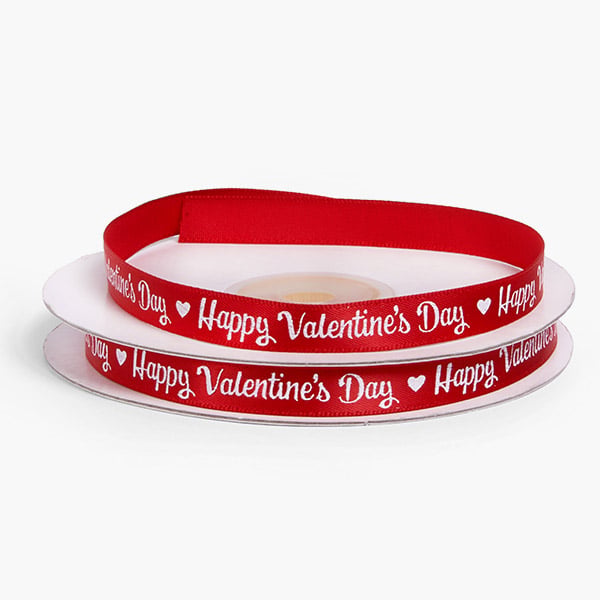 Happy Valentine's Day Script Red Ribbon, 3/8"x25 yards