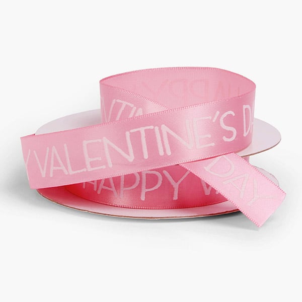 Happy Valentine's Day Print Pink Ribbon, 7/8" x25 yards