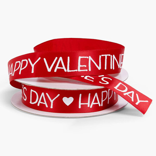 Happy Valentine's Day Print Red Ribbon, 7/8" x25 yards