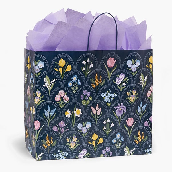 Vintage Floral Paper Gift Bag, Vogue 16x6x12", 200 Pack