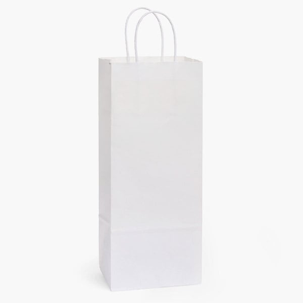 White Kraft Paper Shopping Bags, Wine 5.5x3.25x13", 100 Pack