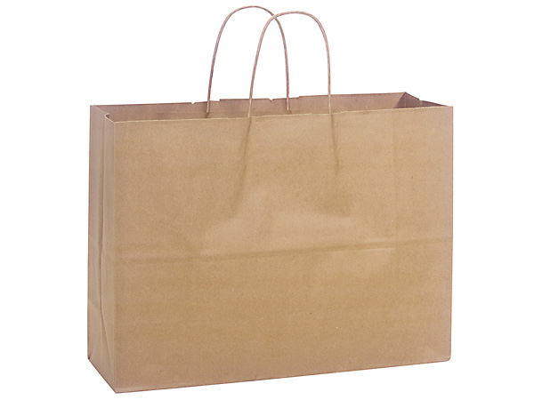 Natural Brown Kraft Shopping Bags, Vogue 16x6x12.5", 250 Pack